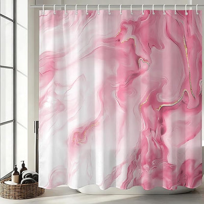 Mocsicka Shower Curtains for Bathroom, Pink Marble Shower Curtain for Bathroom, Pink and White Shower Curtain Modern Art Decor Waterproof Fabric Bath Curtain for Modern Bath Decor, 72 X 72 Inch