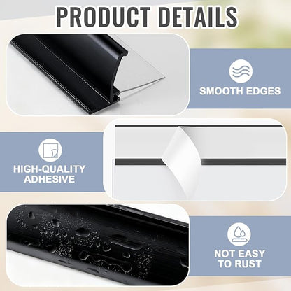 Hicarer 2 Pcs 30'' Chrome Framed Shower Door Replacement Drip Rail with Vinyl Sweep, Shower Door Water Deflector with Bottom Seal, Applied Mounting Tape and Screws(Black)