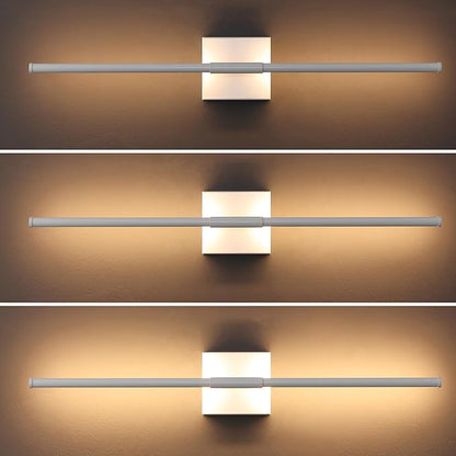 JONATHAN Y 28" White Modern Dimmable Integrated LED Wall Sconce, Metal Vanity Light for Bathroom Mirror Bedroom Hallway, Sleek Hardwired Wall Lamp Fixture, 3000K (JYL7022G)