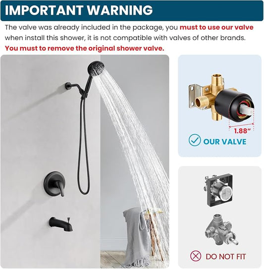 gotonovo Tub Shower Faucet Set with Valve 6 Mode Handheld Oil Rubbed Bronze | Bathtub Faucet Set,6 Mode ABS Handheld Spray,6.3’’ Metal Tub Spout,Brass Valve Trim Kit,Shower Head and Handle Kit,Wall Mount