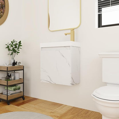 20 Inch Bathroom Vanity with Sink Combo for Small Space, Wall-Mounted Bathroom Vanity with Soft Close Door,Modern Floating Bathroom Vanity with Top Basin & Storage Cabinet,White