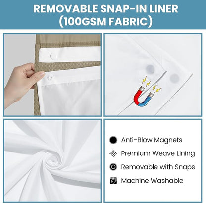 SORTTO No Hook Shower Curtain with Snap in Liner Set Waffle Shower Curtain for Bathroom Hotel Style Fabric Waterproof Inner Liner，71" W x 74" H, Beige
