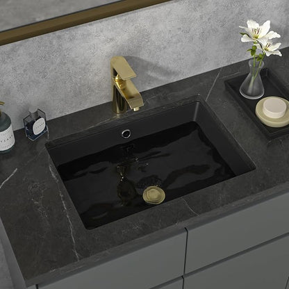Sarlai Undermount Bathroom Sink - 22"x16" Vanity Sink Black Rectangular Undermount Vessel Sink Porcelain Ceramic Lavatory Vanity Bathroom Sink