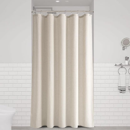 Apricot Linen Shower Curtain, Cloth Textured Fabric Shower Curtain Set with Hooks, Simple Elegant Modern Farmhouse Country Ultra Thick Bath Curtains for Bathroom,Water Repellent,60x72