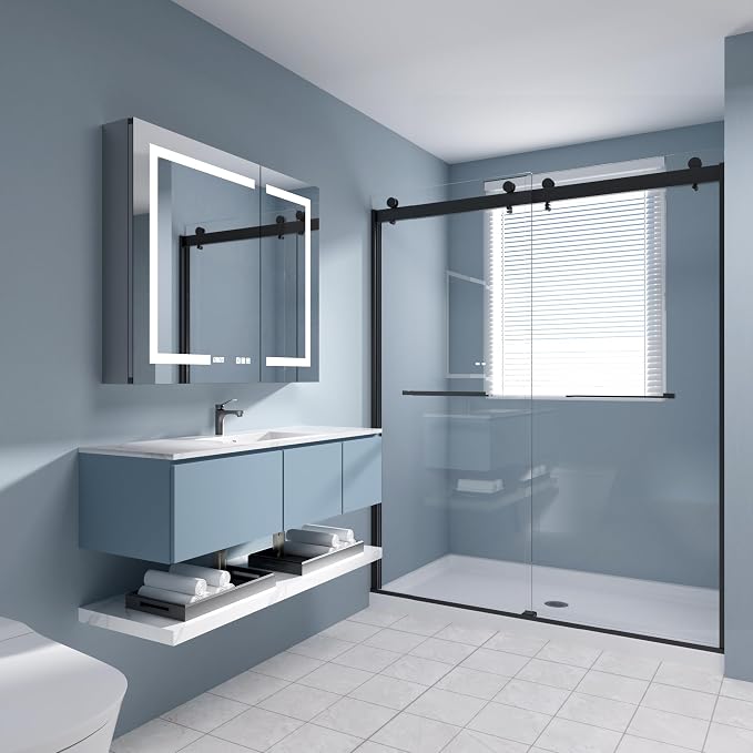 Medicine Cabinet with Lights 36x30 Anti-Fog Mirror Dimmable | 3 Color Dimmable LED. Time/Temp Display. Anti-Fog IP44. 2 Outlets+2 USB. Plug-in/Hardwired. Recessed/Surface Mount.