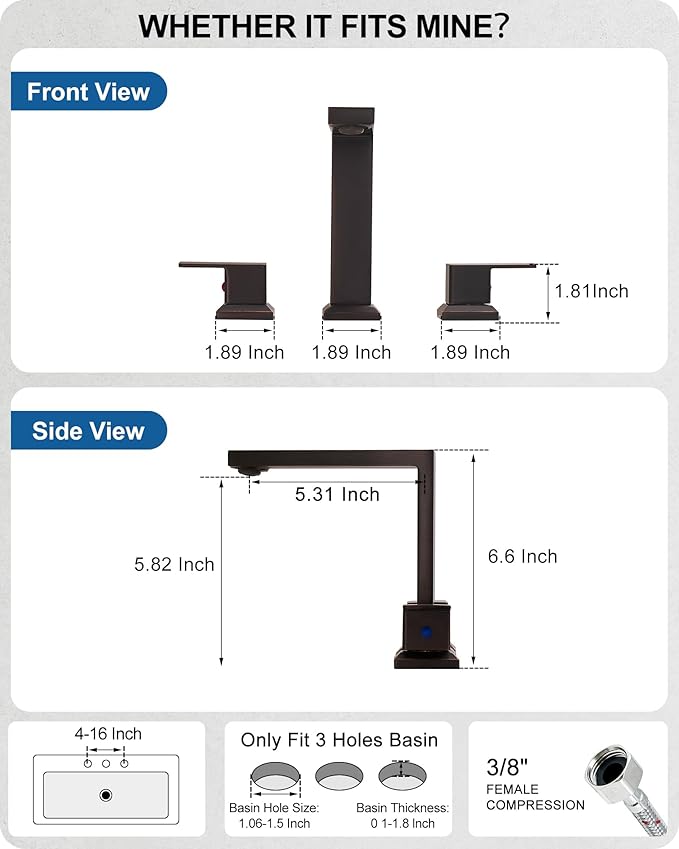 Oil Rubbed Bronze Bathroom Faucet 3 Hole, Brass 8 Inch Widespread Bathroom Sink Faucet 2 Handle with Pop-Up Drain & Pre-Installed cUPC Water Hoses for Vanity, Restroom, 4 Steps Quick Install