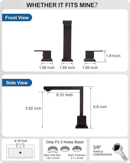 Oil Rubbed Bronze Bathroom Faucet 3 Hole, Brass 8 Inch Widespread Bathroom Sink Faucet 2 Handle with Pop-Up Drain & Pre-Installed cUPC Water Hoses for Vanity, Restroom, 4 Steps Quick Install