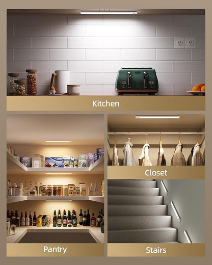 3Pack-Under Cabinet Lighting Wireless,Rechargeable Battery Motion Sensor Light Indoor,LED Closet Lights USB Charging,3 Color Dimmable Under Cabinet Lights for Kitchen, Cabinet, Wardrobe(14inch)