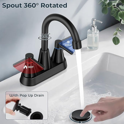 4 inches Bathroom Faucet for 3 Hole,2-Handle Matte Black Bathroom Sink Faucets with Pop Up Drain (2 Pack)