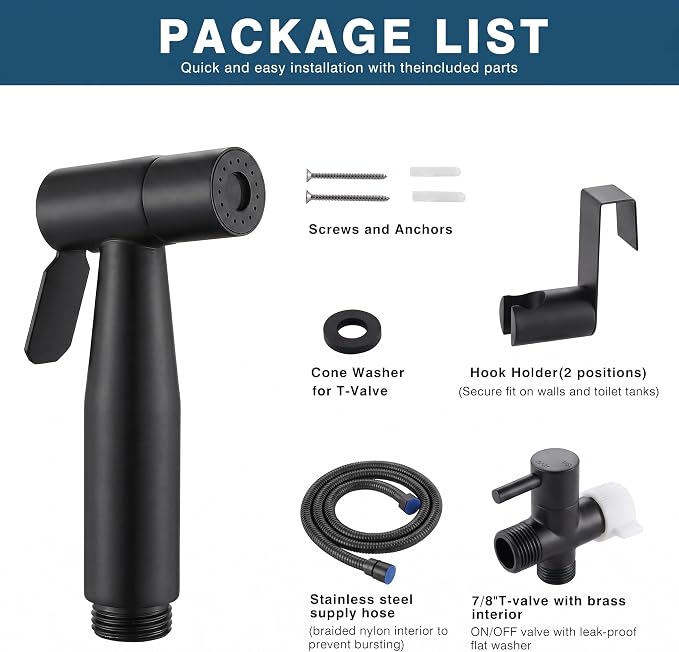 Premium Handheld Bidet Spray for Toilet | Adjustable Water Pressure | Leak-Proof Stainless Steel Toilet Bedit Sprayer | Muslim Shower | Cloth Diaper Washer Extra 1 Bidet Sprayer (Black)