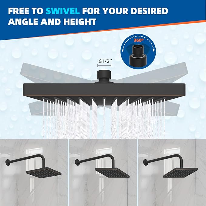 Hibbent cUPC Certified Thick Metal 8'' Rain Shower Head, Oil Rubbed Bronze | High Pressure Shower Head, Bathroom Waterfall Shower Heads, High Flow Fixed Showerheads with Adjustable Brass Ball Joint
