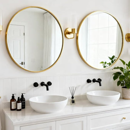 Round Wall Mirror 20 Inch Gold Vanity Mirror with Metal Frame | Modern Circle Wall Mounted Decorative Mirrors for Bathroom, Entryway, Bedroom, Living Room