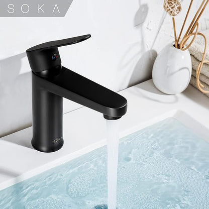 Brass Bathroom Faucet Matte Black with Pop-up Sink Drain Stopper & Deck Plate - 1 or 3 Hole Single Handle RV Faucet