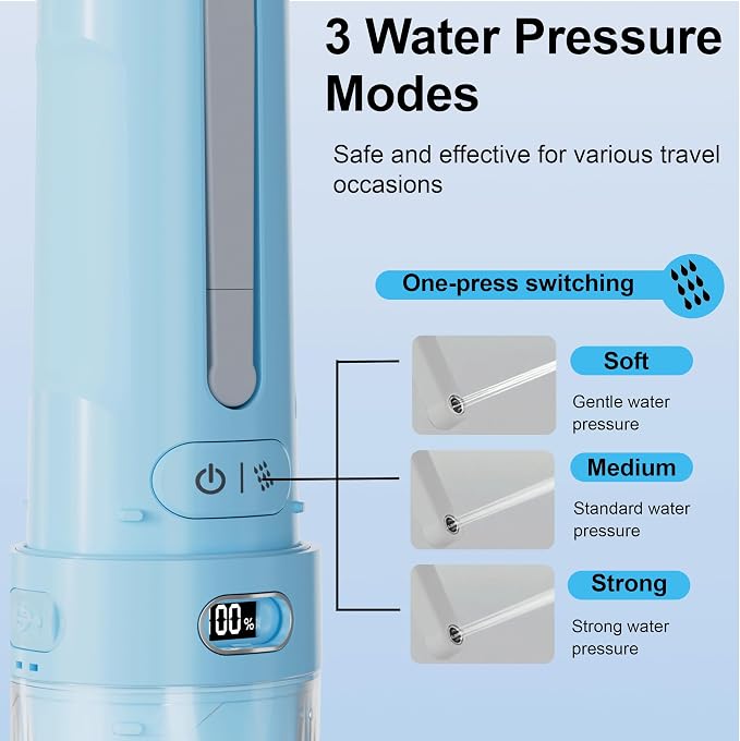 Electric Portable Bidet for Travel & Outdoor Camping, Sky Blue | Pocket size whisper-quiet handheld sprayer 3 pressure modes 1600mAh Long-lasting Battery USB-C Rechargable IPX7 Waterproof