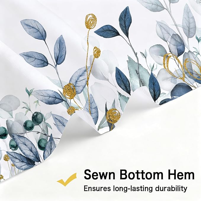 Long Eucalyptus Shower Curtain 72X78 Inch, Blue Watercolor Plants Leaves Floral Tall Bathroom Curtains, Botanical Foliage Waterproof Fabric Cloth Shower Curtain Set with Hooks