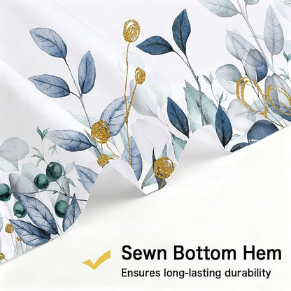 Long Eucalyptus Shower Curtain 72X78 Inch, Blue Watercolor Plants Leaves Floral Tall Bathroom Curtains, Botanical Foliage Waterproof Fabric Cloth Shower Curtain Set with Hooks