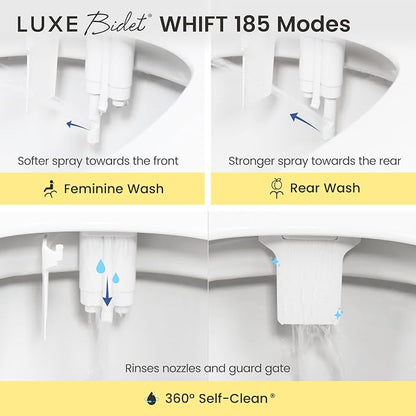 LUXE Bidet WHIFT 185 Bidet - Deodorizing EZ-Lift Bidet Attachment, White | Non-Electric, Built-In Deodorizing Spray, Cold Water, Lemon Refill Included, Easy Slide-In Install, Rear & Feminine Wash