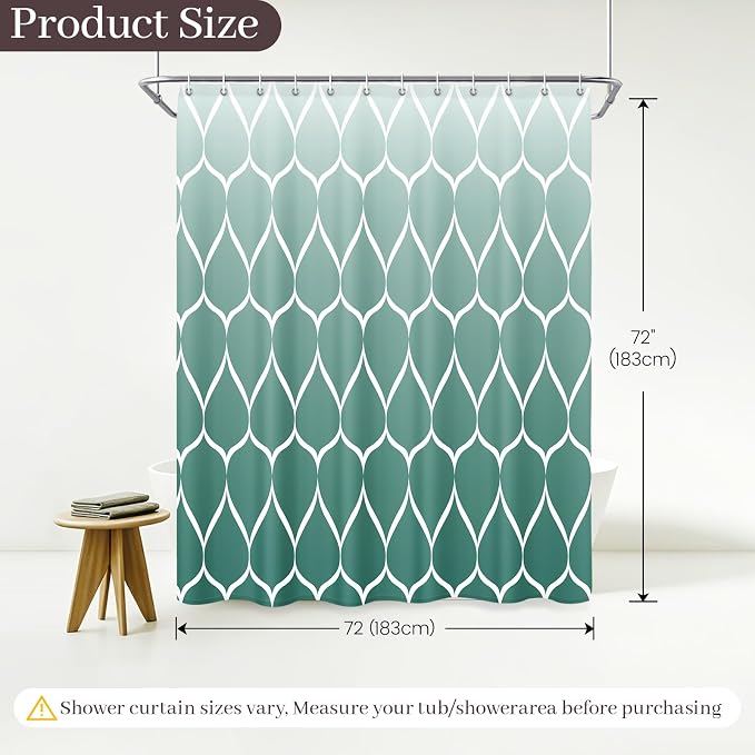 Gelbchu Geometric Shower Curtain for Bathroom, Ombre Teal, 72x72 Inch | with Hooks, Premium Polyester, Quick Dry, Water Repellent, Machine Washable, Rustproof Grommets, Modern Minimalist
