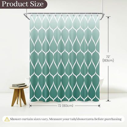Gelbchu Geometric Shower Curtain for Bathroom, Ombre Teal, 72x72 Inch | with Hooks, Premium Polyester, Quick Dry, Water Repellent, Machine Washable, Rustproof Grommets, Modern Minimalist