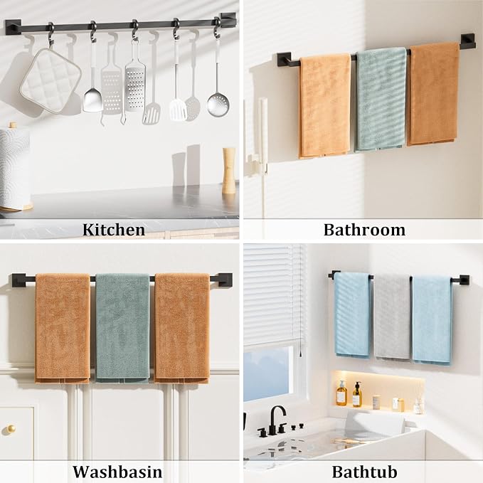 Alise Towel Bar Towel Racks for Bathroom Wall Mount 32 Inch,Matte Black | SUS304 Stainless Steel Bathroom Towel Holder, Full Square Towel Rod Towel Hanger for Bathroom Lavatory Kitchen