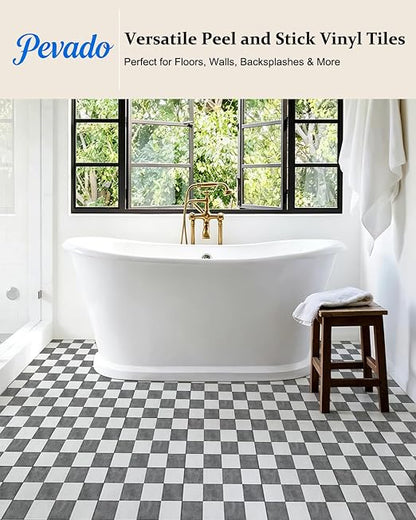 Peel and Stick Floor Tile, Checkered Vinyl Flooring Waterproof, Snap-Proof DIY Flooring Tiles for Bathroom, Kitchen, Fireplace, Wall, Backsplash, No Residue, 20 Tiles-7.87" Thin Version, Gray