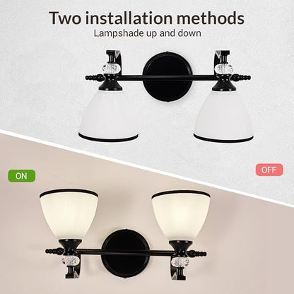 Bathroom Lighting Fixtures Over Mirror, 2-Light Matte Black Vanity Light with Frosted Glass, Anti-Rust Metal Framed Bathroom Wall Lamp Sconces for Mirror Bedroom, Living Room Hallway