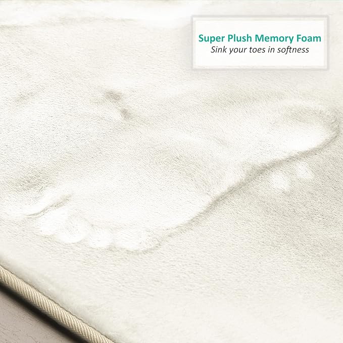Clara Clark 3 Piece Bathroom Rugs Bath Mat Set, Velvet Memory Foam Bath Mats for Bathroom - Non-Slip, PVC Backing Bath Rugs, Washable - Dries Quickly, White