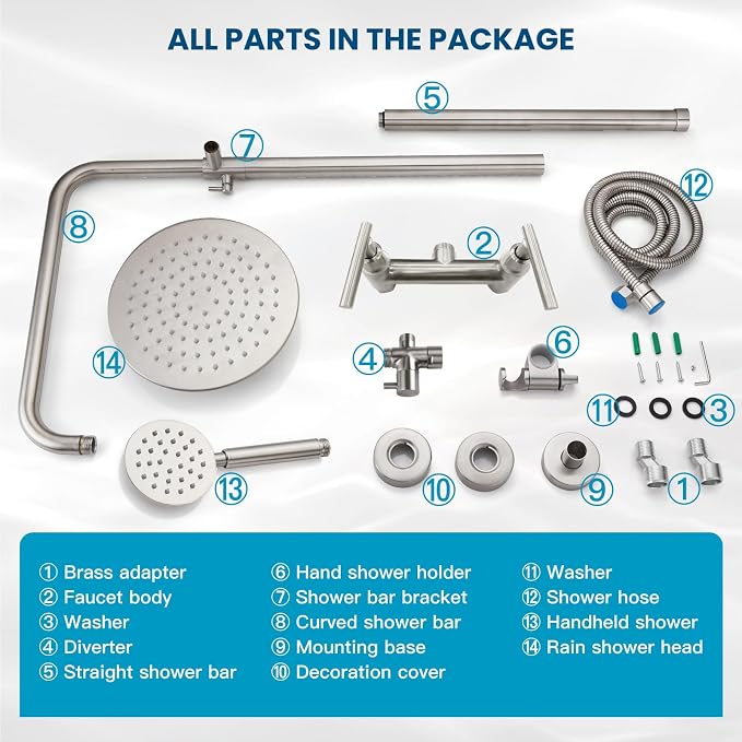 gotonovo Outdoor Shower 304 Stainless Steel, Brushed Nickel, Lever Handle | Rain 8 Inch Outdoor Shower Head with Handheld Kit Fixtures System Faucet Set with Valve Wall Mount for Seaside Backyard Pool