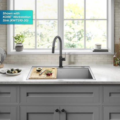 KRAUS Oletto High-Arc Single Handle Pull-Down Kitchen Sink Faucets in Spot Free Black Stainless Steel, Kitchen Faucets with Pull Down Sprayer, KPF-2820MBSFSB