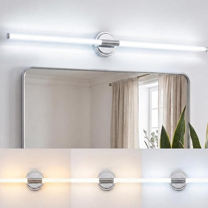 URSOLA 48" Modern LED Bathroom Light Fixtures, Chrome 3CCT Dimmable Bathroom Vanity Light Over Mirror, Bathroom Vanity Bath Bar Lights with 360° Removable Acrylic Light Tube