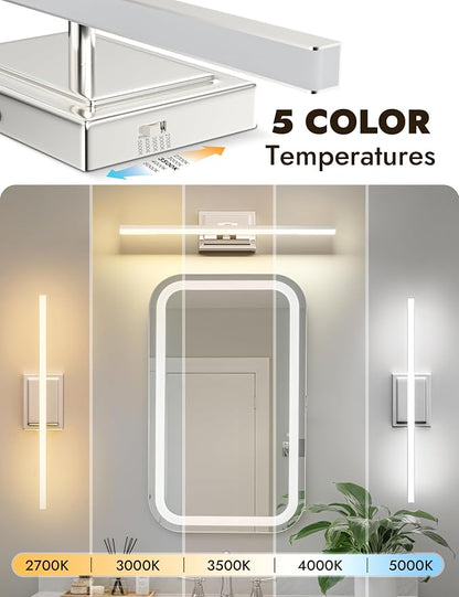 24 Inch Modern Bathroom Light Fixture, 14W 5CCT Dimmable LED Chrome Bathroom Vanity Lights Over Mirror, Vanity Lights for Bathrooms Restroom Mirror- ETL Certified