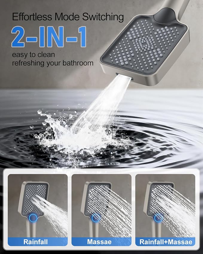 Woindo 4 Function Shower Faucet Set 12" Rain Shower Head/6'' Side Shower Head and 3 Setting Handheld Ceiling Mount Push Button Diverter Complete Rainfall Round Shower System Included Valve Trim Kit