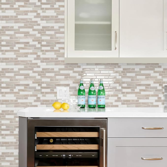 STICKGOO Thicker Peel and Stick Backsplash Tile for Kitchen and Bathroom | 10 Sheets of 12”×12” - 3D Vinyl Self Adhesive Wall Tiles Stick on Backsplash for Kitchen & Bathroom(Eurasian Mocha Stone)