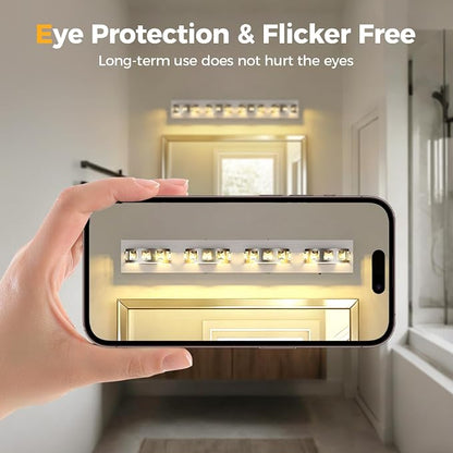 Modern Bathroom Vanity Lights 29.1 inch 32W 5 Color Temperature Brushed Nickel (4-Light,Dimmable) Crystal Bathroom Light Fixtures for Bathroom Mirror Restroom-ETL Certificated