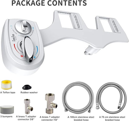 BD186 Bidet Attachment, Hot and Cold Water Bidet, Dual Nozzle, Self-Cleaning, Adjustable Water Pressure