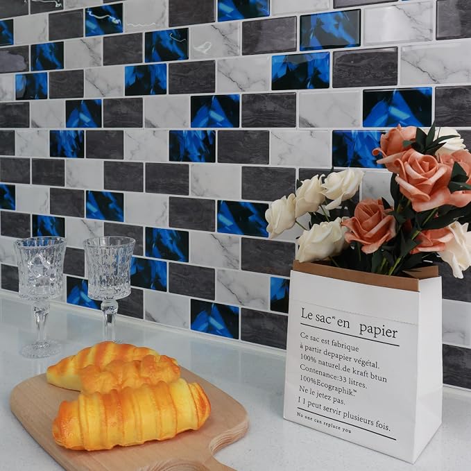 STICKGOO Subway Tile Peel and Stick Backsplash, Thicker Design 12" x 12" Stick on Backsplash Tiles for Kitchen, Bathroom, Wall Tile (10 Sheets, Blue Grey)
