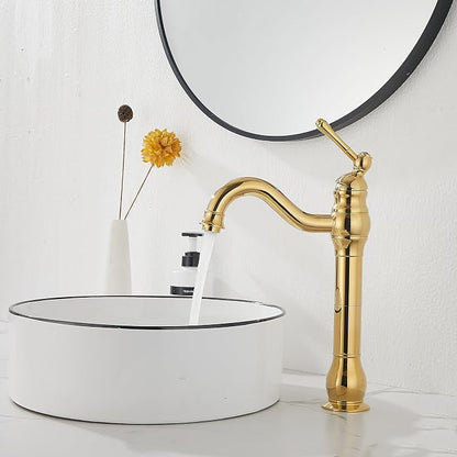 Single Handle Bathroom Vessel Sink Faucet, Polished Gold | 360° Swivel, Single-Handle One Hole, Matching Pop Up Drain, Farmhouse Style