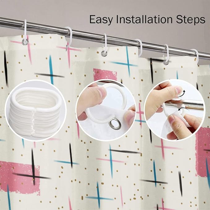 Shower Curtain for Bathroom Decor, 66 x 72 Inch, Mid Century Modern | Atomic Vintage 1950s Turquoise Waterproof Polyester Fabric Shower Curtains Set with Hooks