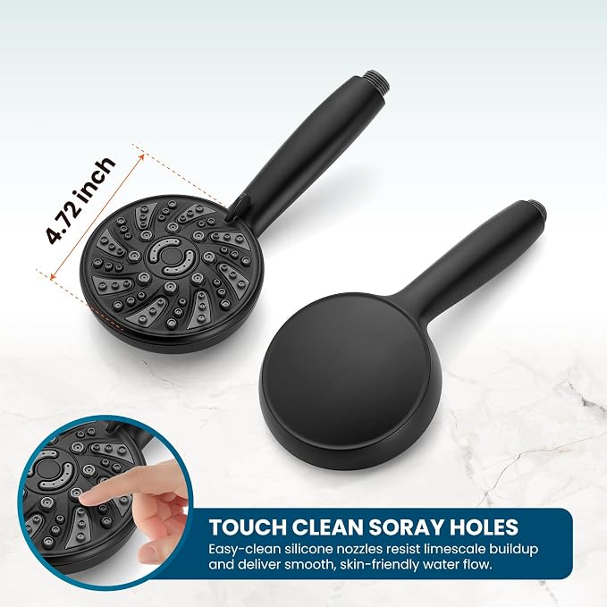 gotonovo Shower Faucet Set with Valve Kit 6 Mode Handheld Matte Black | Bathroom Shower Head and Handle Set,6 Modes ABS Handheld Spray,Pressure Balance Valve and Trim Kit Complete,Single-Handle