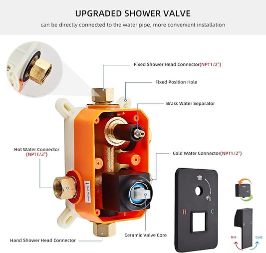 Shower Faucet Set, Matte Black Rainfall Shower System Complete Wall Mounted for Bathroom with 8 Inch Square Shower Head and Handheld Shower Head Rain Mixer Combo Set