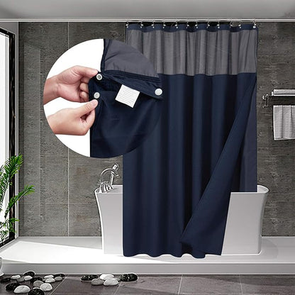 N&Y HOME Extra Long Waffle Weave Shower Curtain with Snap-in Fabric Liner Set, 12 Hooks Included - 71" x 84", Hotel Style, Mesh Top Window, Machine Washable & Water-Repellent - 71x84, Navy Blue
