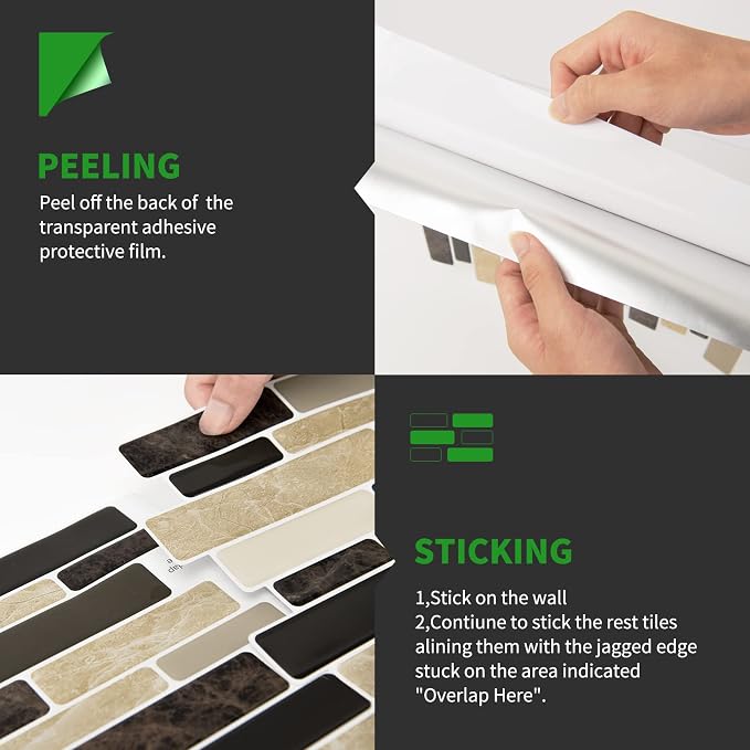 LONGKING 10-Sheet Brown Peel and Stick Backsplash Tile for Kitchen, Vinyl Stick on Tile Stickers for Wall, Kitchen, Bathroom, Counter Top | Peel and stick backsplash, vinyl PVC, Brown, waterproof, kitchen bathroom wall, 10-sheet, set B