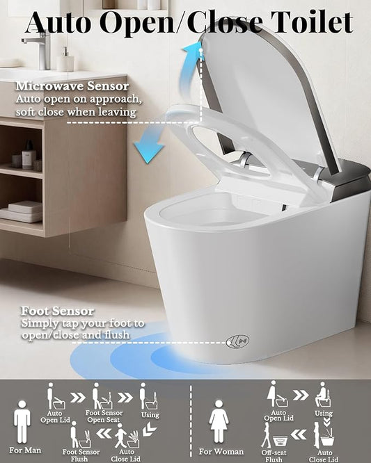 Smart Toilet with Bidet Built In, Auto Open/Close Lid & Seat, Microwave Sensor, Auto Flush, ADA Comfort Height One Piece Elongated Toilet with Tank, Heated Seat, Warm Water & Air Dryer