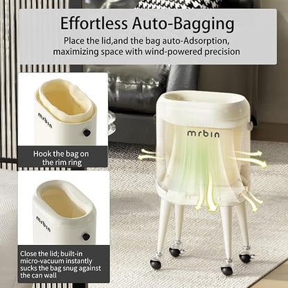 MRBIN Office Trash Can with Lid, Small Bathroom Automatic Adsorption Open Top 3.5 Gal / 13L Touchless Motion Sensor Waste Basket, Slim Decor Garbage Bin for Bedroom, Office, Cream White