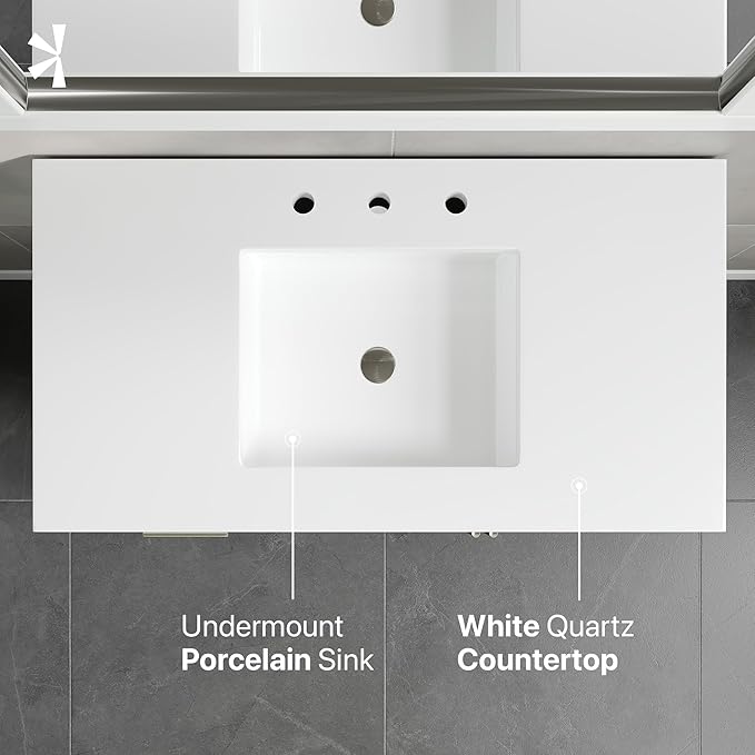 Eviva Cambridge 36 in. White Single Sink Bath Vanity with Quartz Top and Undermount Porcelain Sink