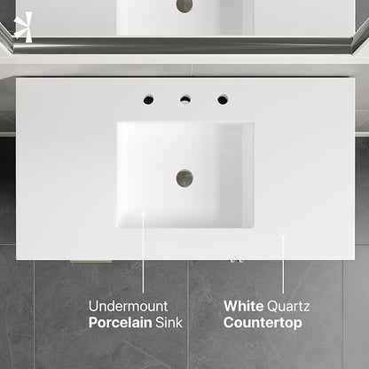 Eviva Cambridge 36 in. White Single Sink Bath Vanity with Quartz Top and Undermount Porcelain Sink