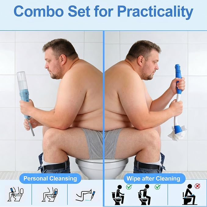Electric Portable Bidet Toilet Aids Wiper Tool Set, SkyBlue | 2-in-1 travel hygiene kit 15.7" extended length wiping tools 1600mAh Long-lasting Battery USB-C Rechargable IPX7 Waterproof