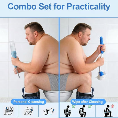 Electric Portable Bidet Toilet Aids Wiper Tool Set, SkyBlue | 2-in-1 travel hygiene kit 15.7" extended length wiping tools 1600mAh Long-lasting Battery USB-C Rechargable IPX7 Waterproof