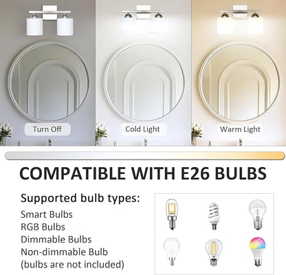 2 Light Brushed Nickel Vanity Lights for Bathroom, Modern Bathroom Light Fixtures Over Mirror, Vanity Light with Milky White Glass Shades, Farmhouse Wall Lights, E26 Socket