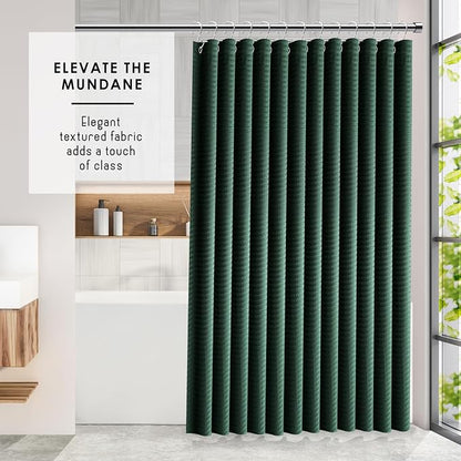 Clara Clark Hunter Green Shower Curtain - Hotel Quality Waffle Fabric Bath Curtain 72x72, Heavy Duty Waterproof Shower Curtains for Bathroom
